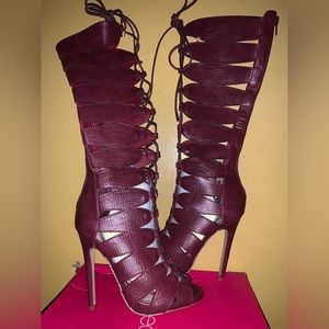 Below the knee cut out sandal